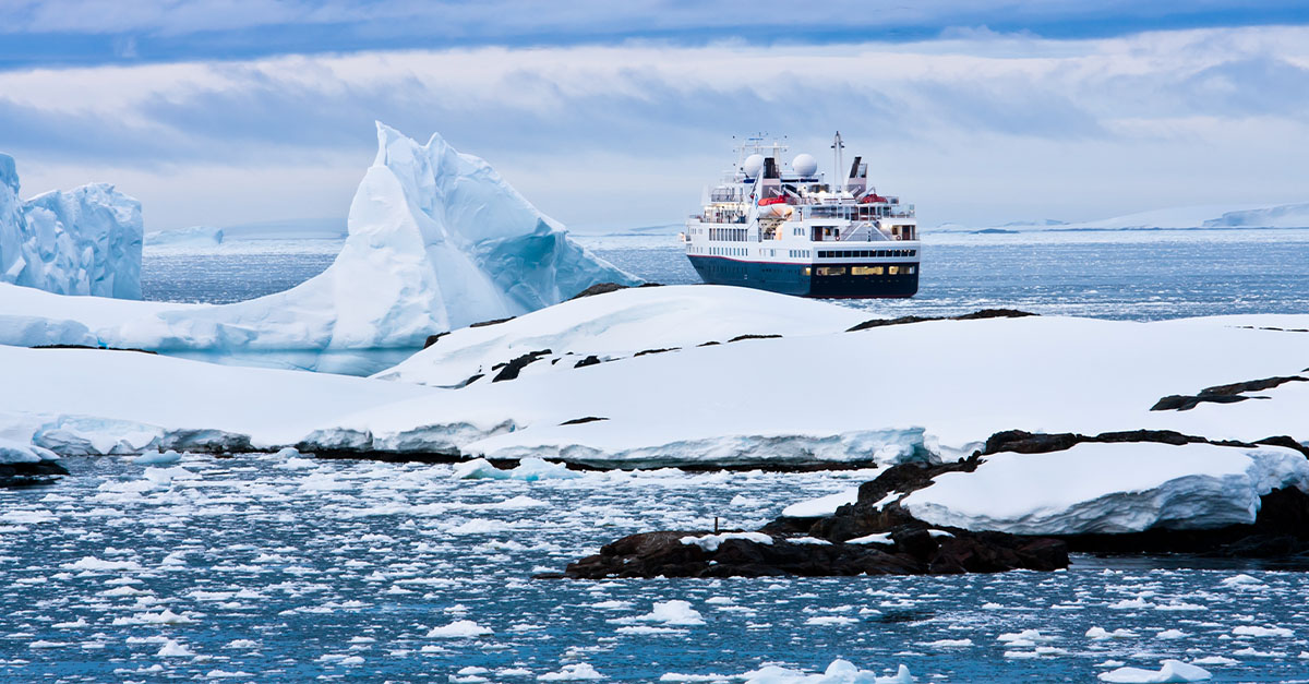 A cruise ship near Antarctica.