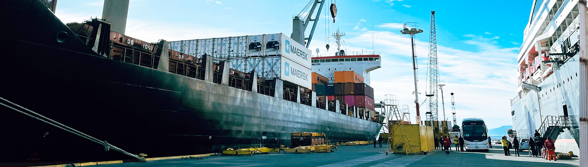 Large ship at port for importing and exporting goods.