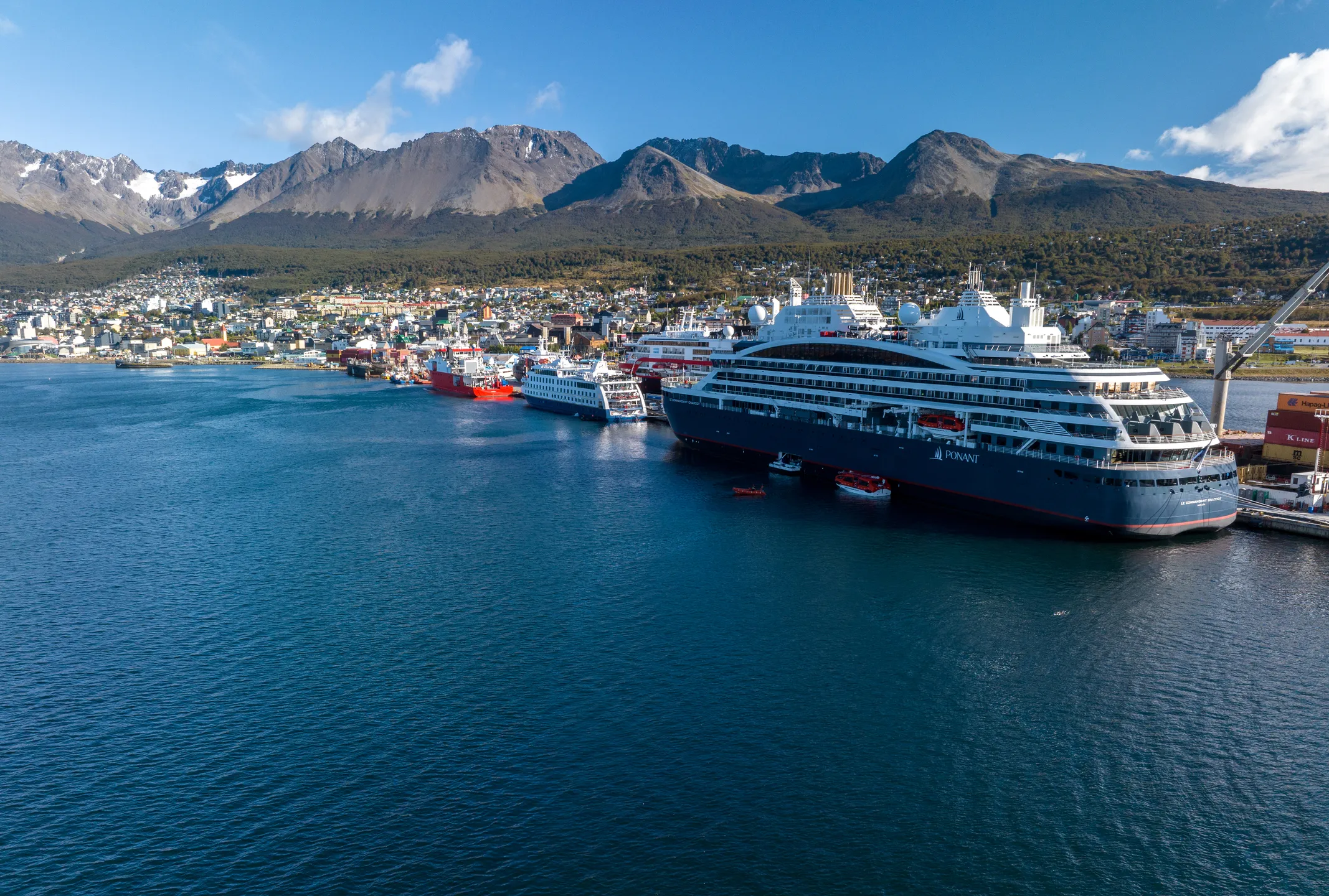 View of a ship docked at a port